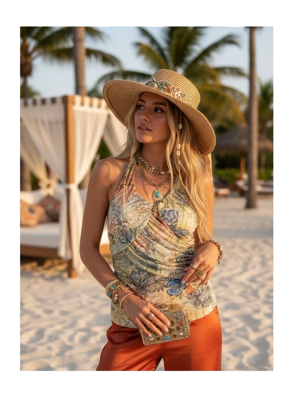 new Boho Chic ❤︎ Romantic Artsy Floral Print Draped Halter Top ❤︎ Pin Up Chic L - Picture 14 of 16
